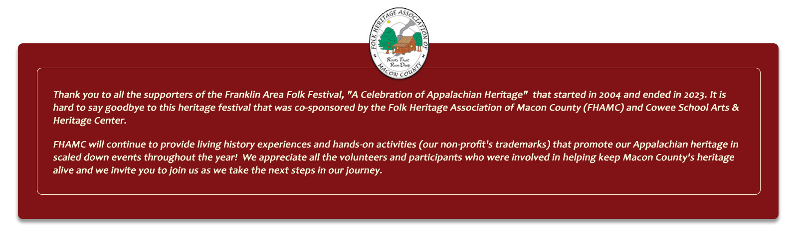 Franklin NC Folk Festival Announcement